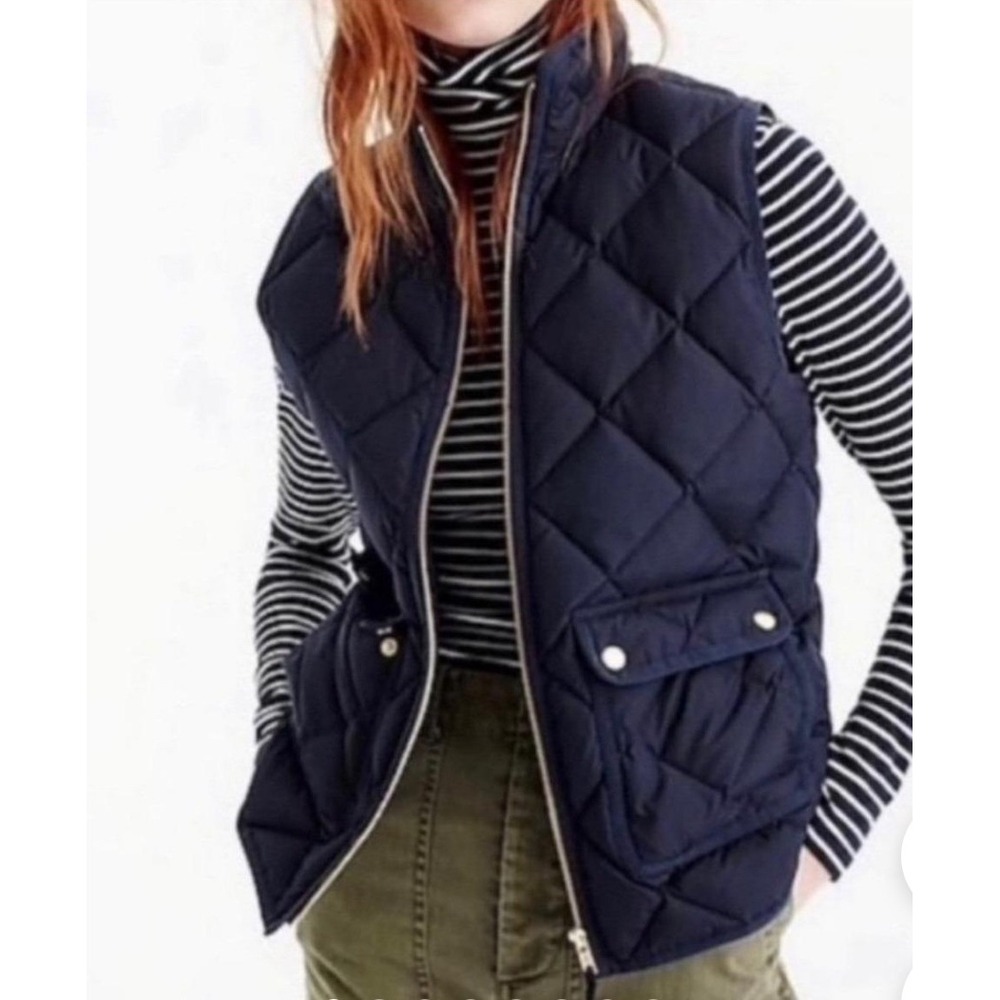 J.Crew Excursion Quilted Vest Navy Blue Primaloft Full‎ Zip Womens XS G7388